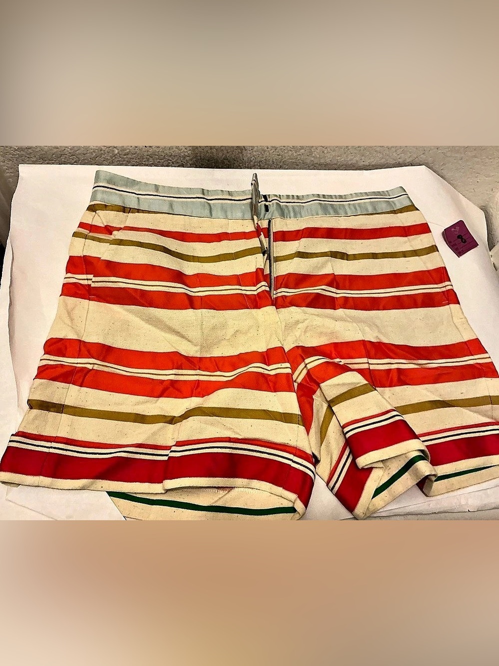 Stella McCartney Striped Cotton Silk High Waist Shorts Striped Midi size 42